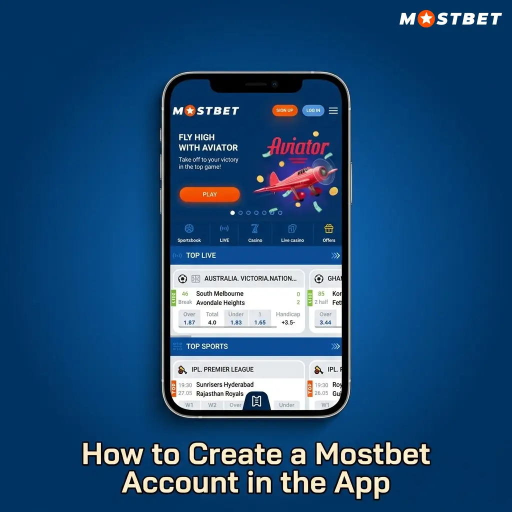 Mostbet app registration screen showing account creation steps for new players in India