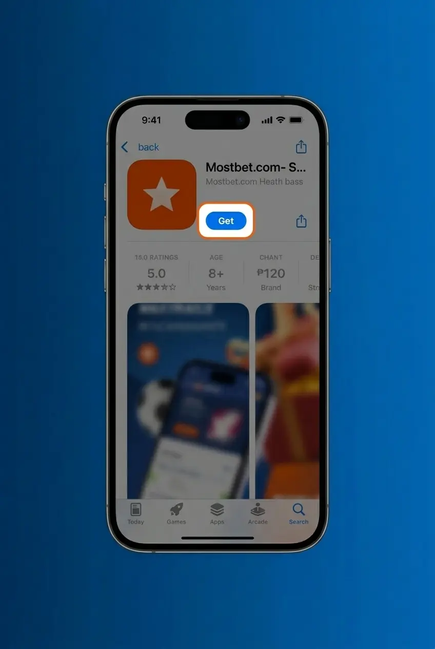 Mostbet iOS app download steps showing Settings trust profile screen on iPhone with minimum requirements