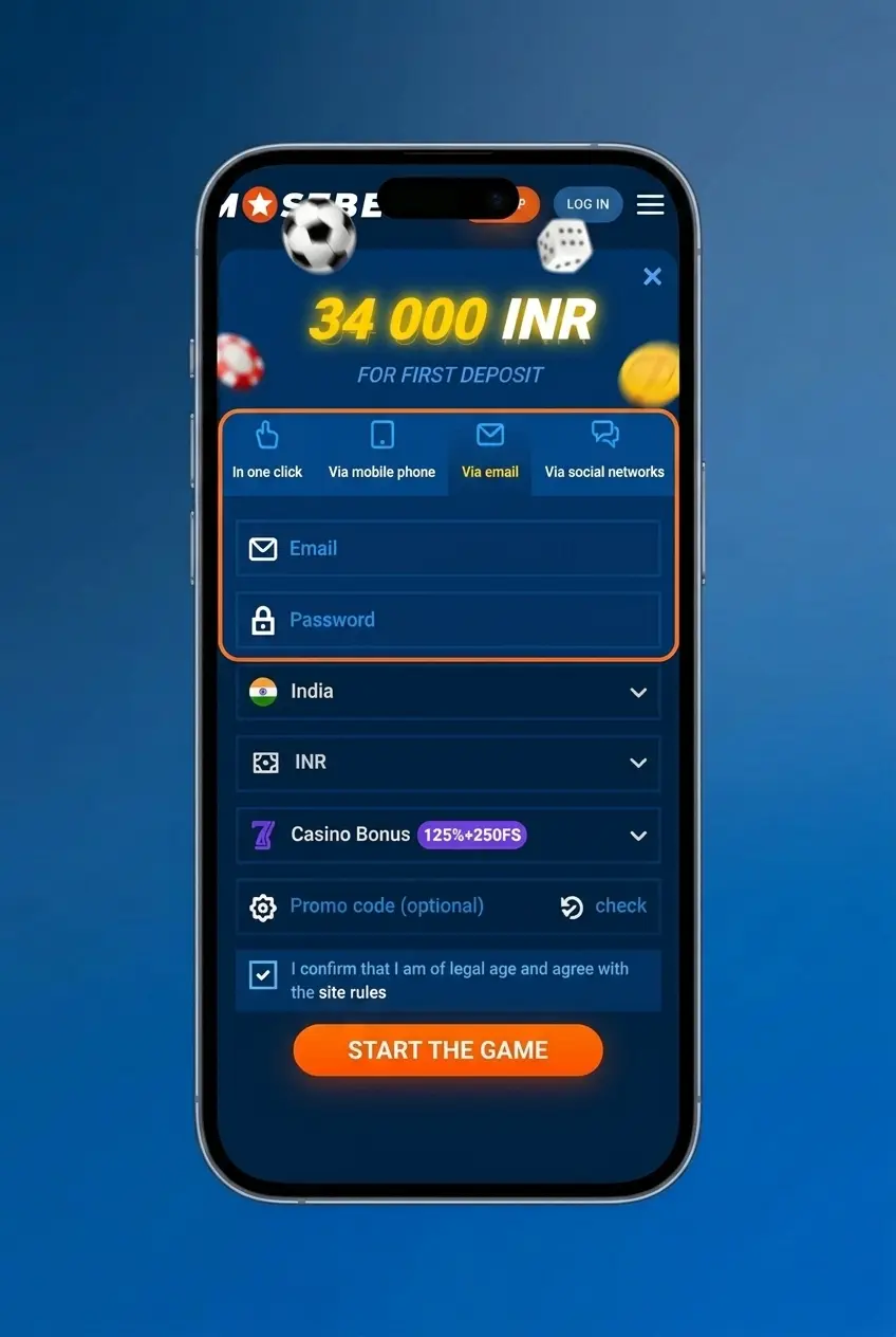 Mostbet app sports betting interface showing bet slip with stake entry and Place Bet button in INR
